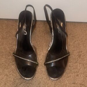 Vintage low heels clear and black with rhinestones